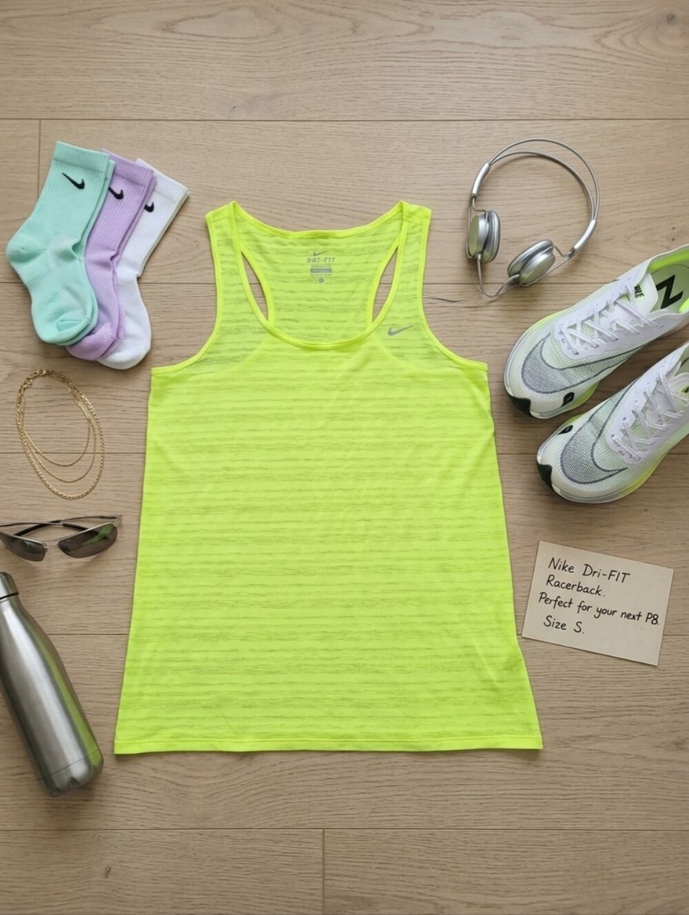 Nike Dri-FIT Touch Breeze Racerback Tank Neon Volt Yellow Grey Running Top Small